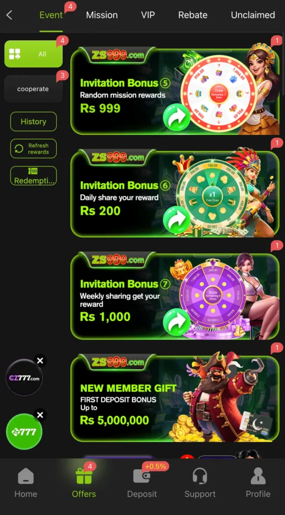 zs 999 game referal rewards
